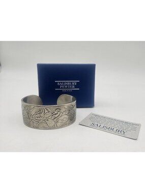 Salisbury Pewter Cuff Bracelet Birth Month Flower January Carnation Boxed